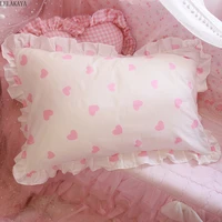 48x74cm pink twin heart rabbit pillow case cover cotton hairball ruffle pillowcase girl cute bedding toy bedroom home decor