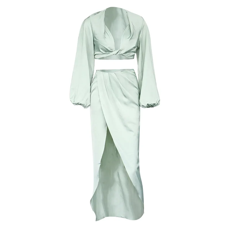 

Women Beach Outings Tunic For Fashion Cover Up New Pure Color Satin Long Sleeve Two Piece Suit Open Dress Solid Polyester Sierra