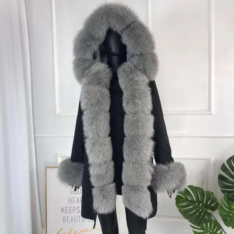 Новые чернобурки меховой парка пальто женские трикотажные silver fox меховой подкладке парки Черный зимой толстые Настоящее пальто с мехом теплые женские верхняя одежда - Цвет: 20