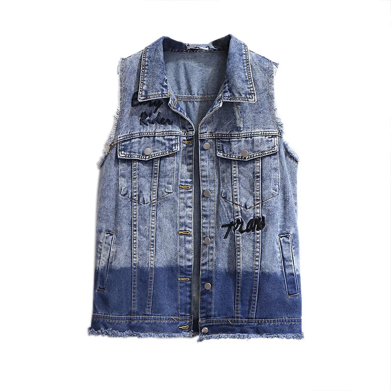 

New spring autumn plus size coat for women large casual loose sleeveless pocket denim short vest oversize 3XL 4XL 5XL 6XL 7XL