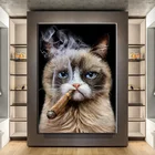 Абстрактная картина на стену с изображением кошки курительной сигары плакаты и принты забавные животные Картина на холсте для гостиной домашний декор живопись
