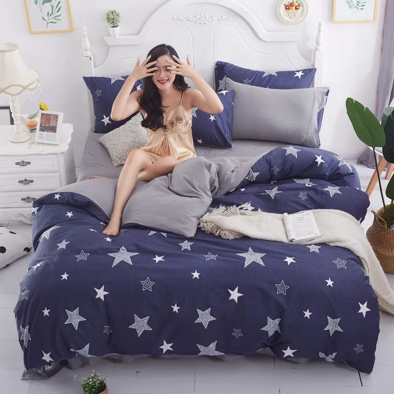 100% мыть хлопок Пододеяльник 3/4 шт набор постельного белья синий полосой взрослый