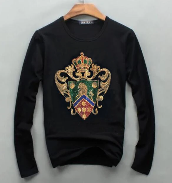 

Long Diamond stone 5XL short sleeve men's hot drill long sleeve men's T-shirt slim fitting