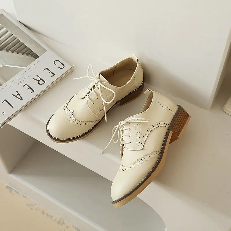 

2021 New Square Low Heel Casual Women Pumps Superfine Fiber Concise Ladies Pumps Round Toe Lace Up Women Shoes Big Size 34-43