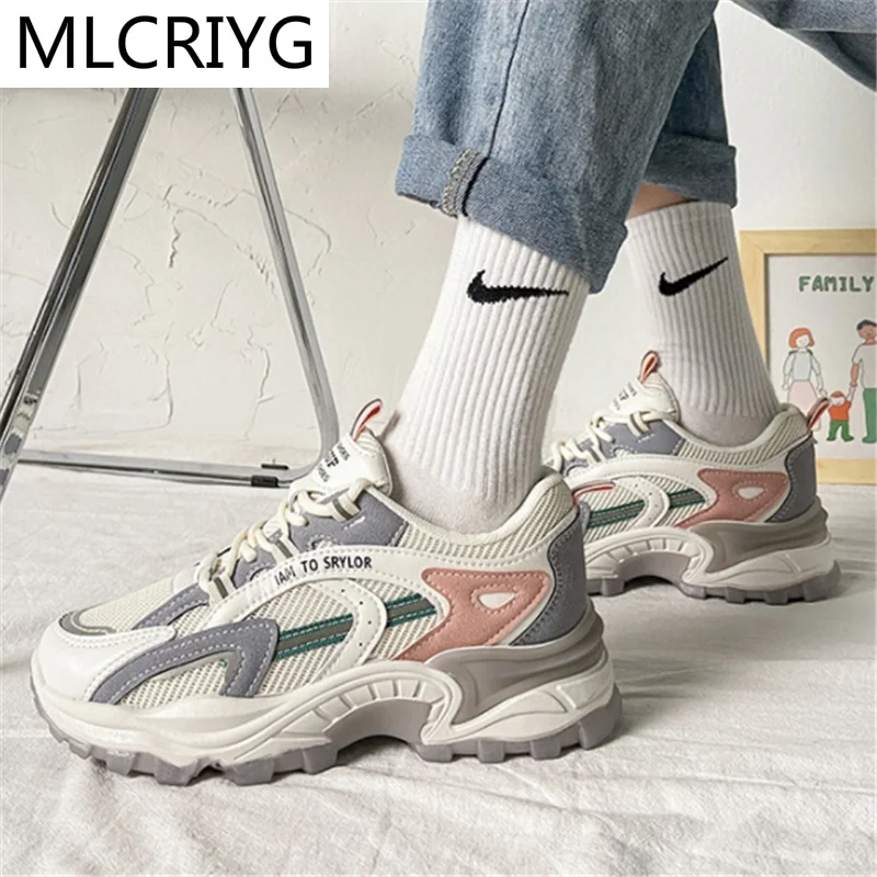 

Женские кроссовки на массивной вулканизированной подошве, на платформе и шнуровке, повседневная обувь на низком каблуке, Asakuchi, весна 2021