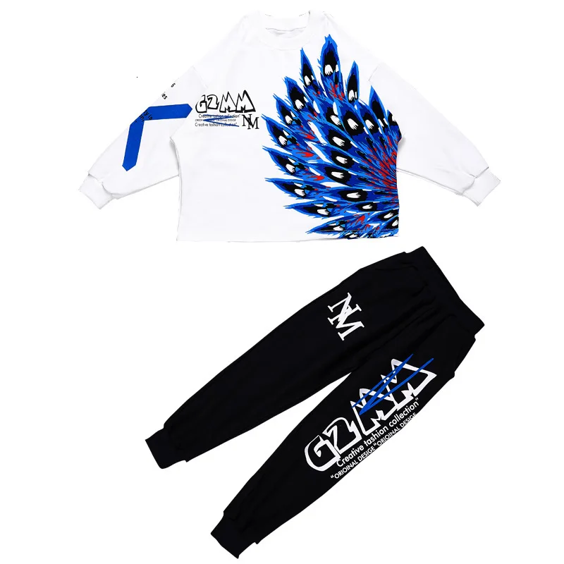 2019 Autumn New Fashion Boys Clothes Children's Cool Hip-hop Clothing Kids Pure CottonRound Neck Long Sleeve Wing Sweater+Pants |