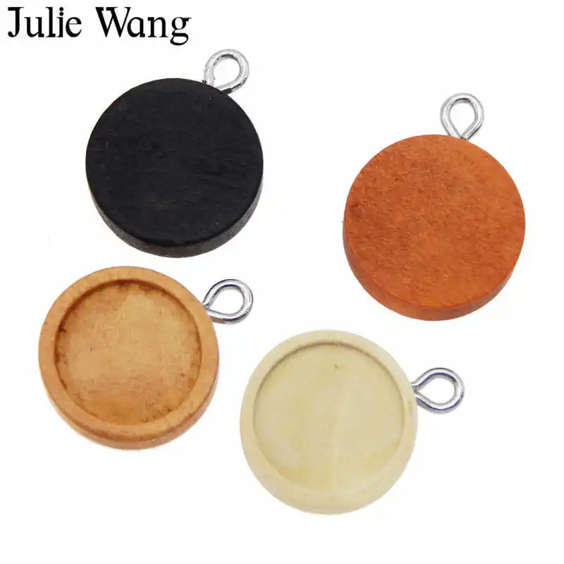 Julie Wang 8 шт. Деревянный Круглый Кабошон База настройки талисманы Пустой Лоток