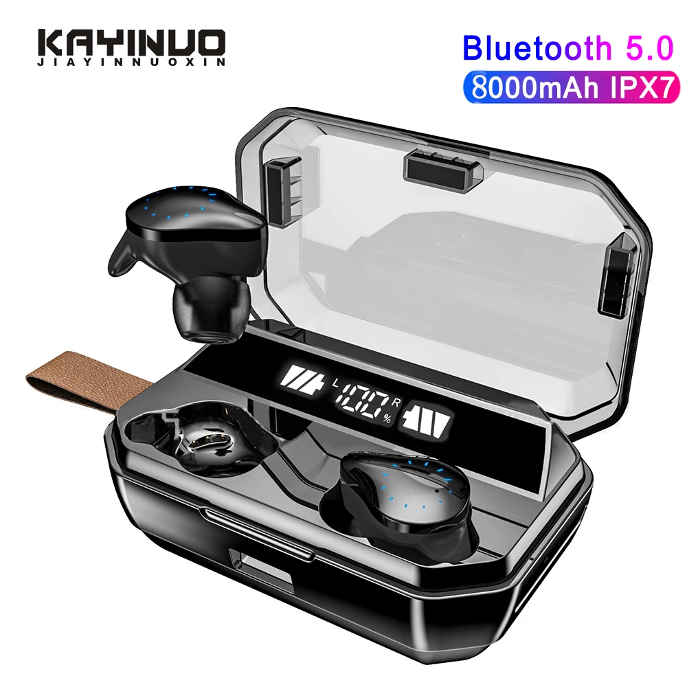 KAYINUO 9D стерео HIFI bluetooth наушники 5,0 8000 мАч Внешний аккумулятор IPX7 Водонепроницаемая TWS беспроводная гарнитура с микрофоном сенсорной клавишей