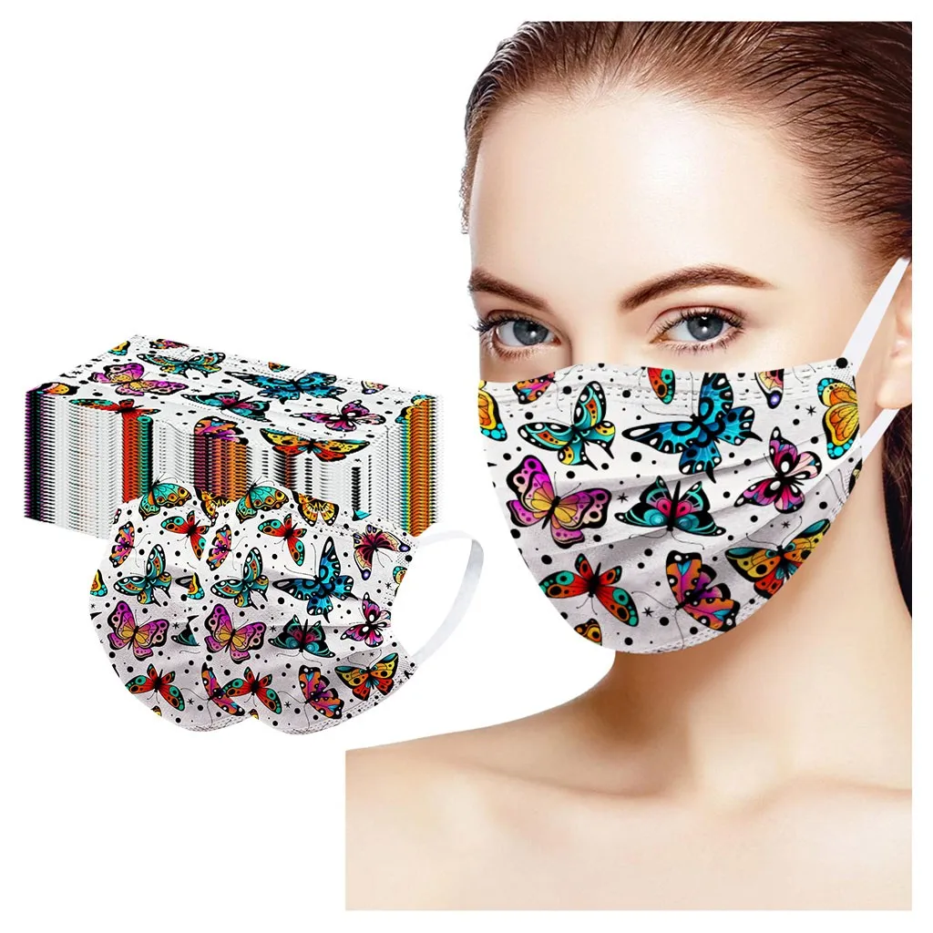40pcs Butterfly Print Mask Disposable Nonwove 3 Layer Ply Filter Mouth Face Meltblown Breathable Earloops Mondkapjes | Дом и сад