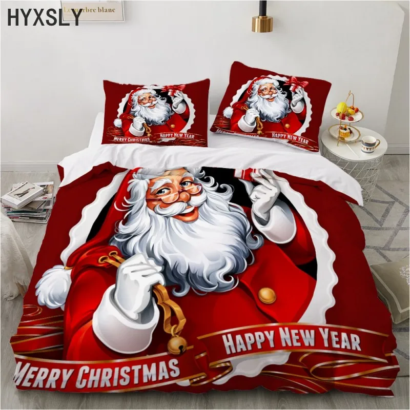 

Happy New Year Merry Christmas Santa Claus Bedding Set Autumn Winter Duvet Cover Single Double King Size Festival Gift No Sheet