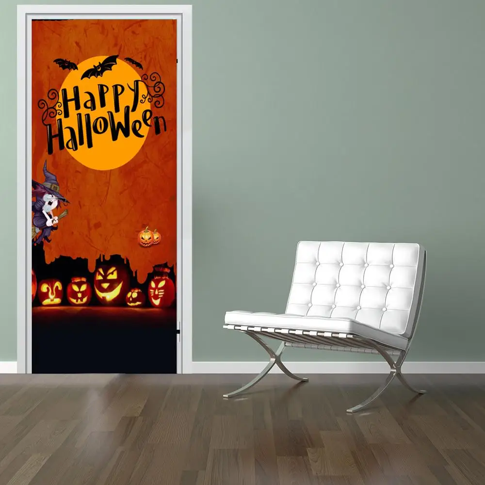 Красная Ночь Луна тыквы фонари Хэллоуин дверные наклейки DIY домашний декор
