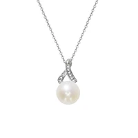 fashion womens necklace simple silver cz pearl pendant necklace with 925 sterling silver o chain handmade pearl jewelry gifts