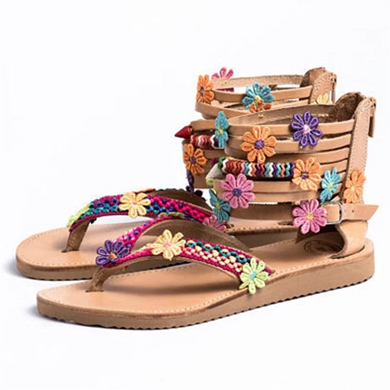 

New Summer Fashion flowers Sandals Bohemian Gladiator Leather Sandals Flat Shoes Summer Shoes Ladies Open Toe Sandals Women 2020