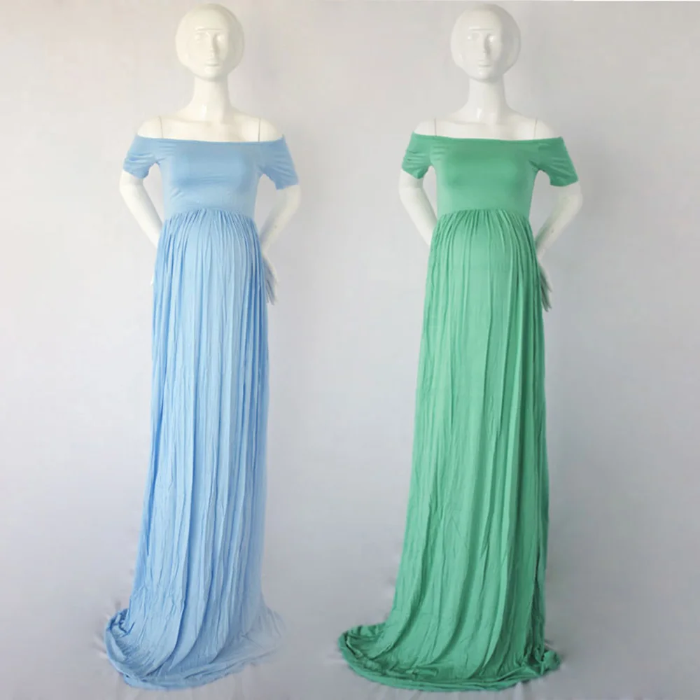 

Pregnant women with long skirts and short sleeves for women's sky blue elastic with pleated skirt