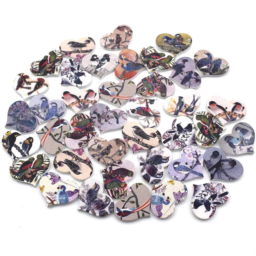 25 мм деревянные пуговицы в форме сердца для детской одежды 2 отверстия швейная