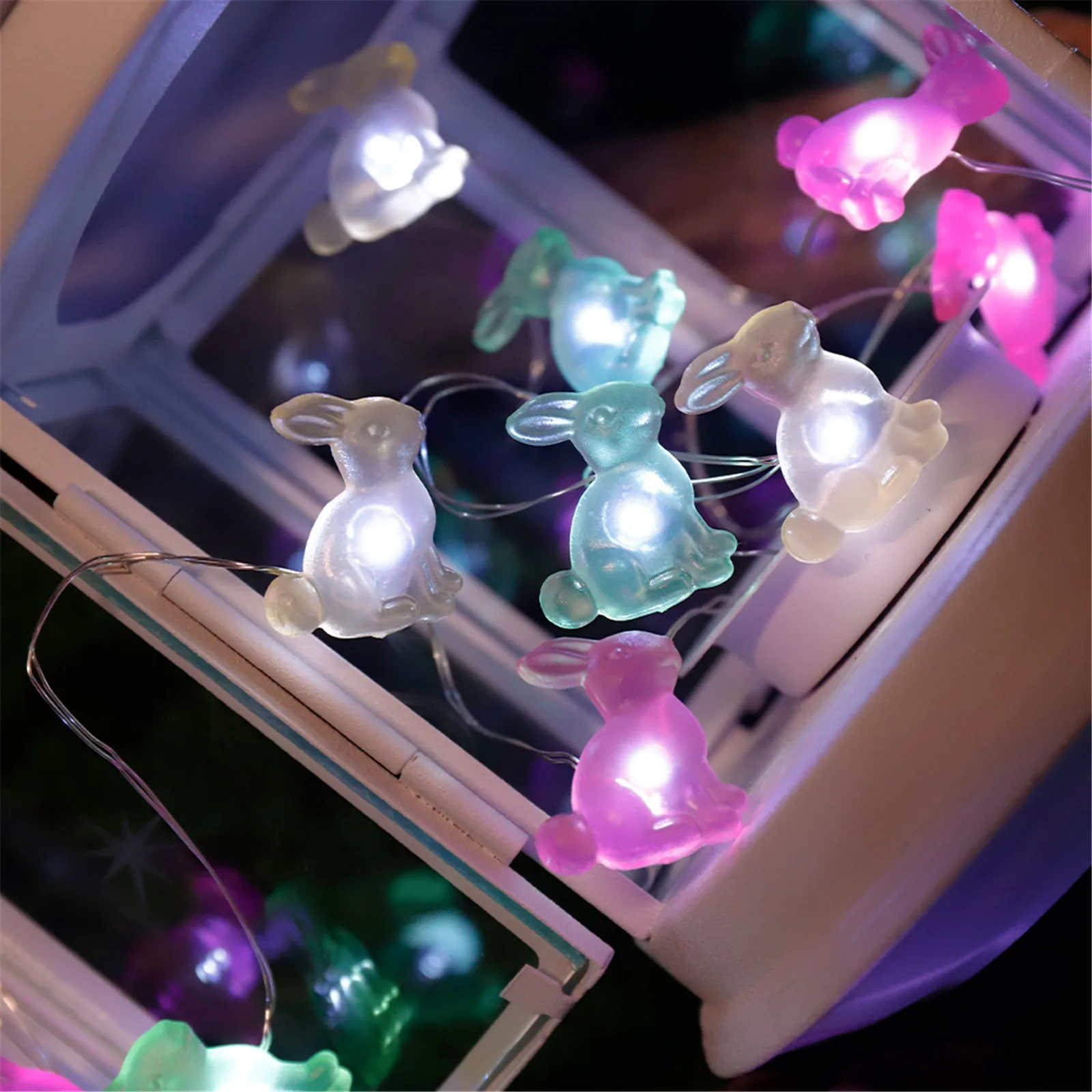 

Bunny Rabbit LED lamp three-color bunny string Ornaments Night Light String Easter decoration 2021 Atmosphere accessories color