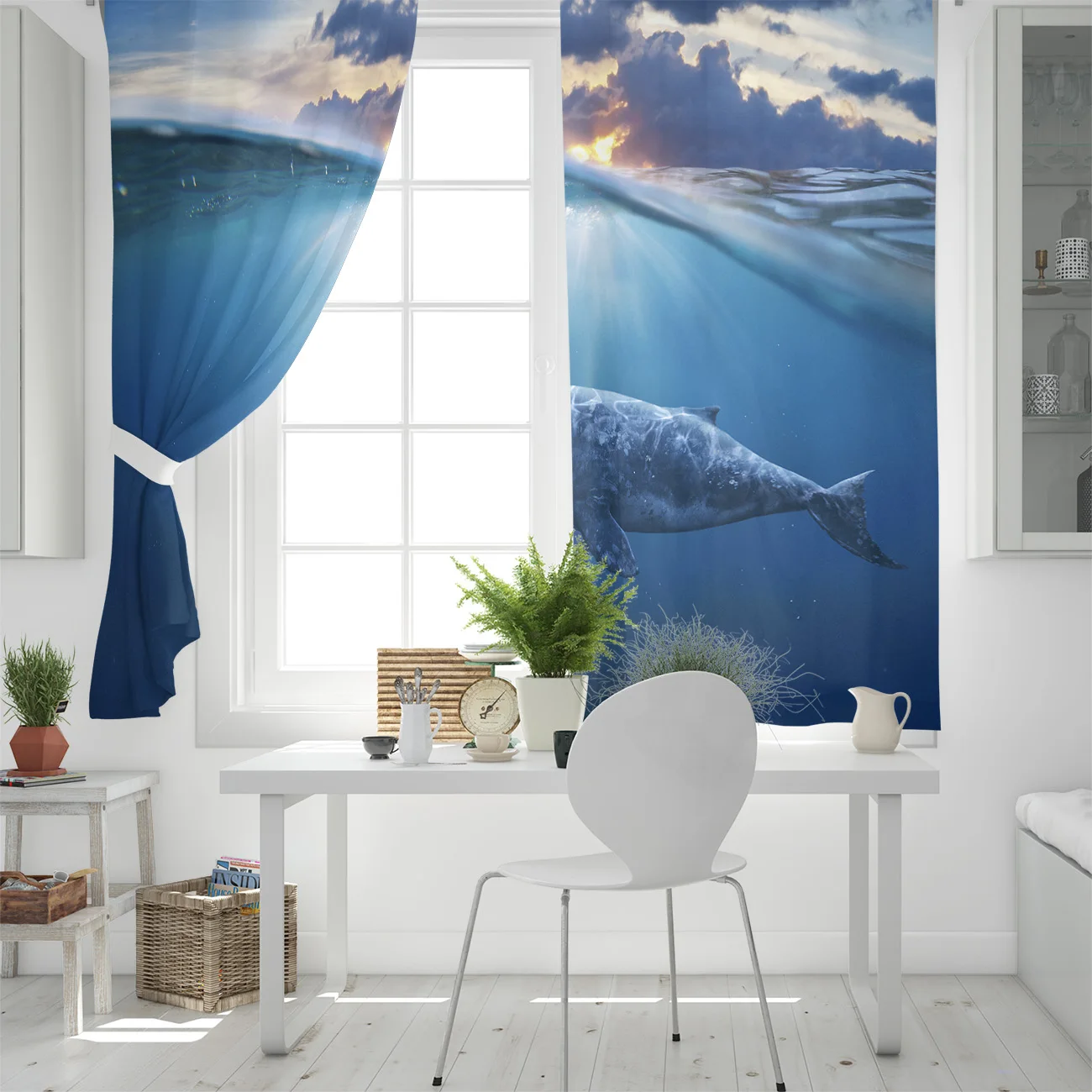 Шторы с китайским синим принтом в виде натуральных рыбок занавески для гостиной