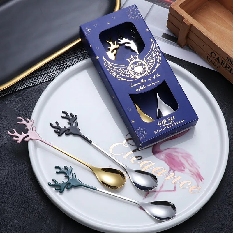 

Christmas Stainless Steel Spoon Gift Tableware Set Elk Coffee Spoon Stirring Spoon Fun New Year Gift coffee spoon mini spoon