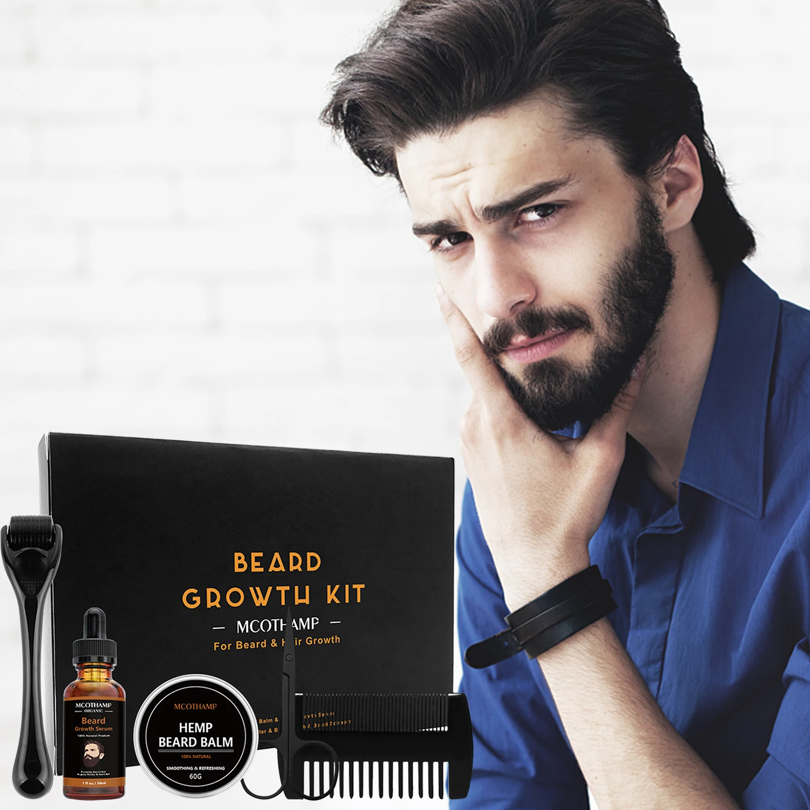 

Beard Growth Kit Hair Growth Enhancer Thicker Oil Nourishing Leave-in Conditioner Beard Grow Set With Beard Growth Roller