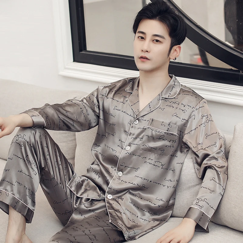 2020 Шелковый пижамный комплект Мужская одежда для сна атласная пижама домашний