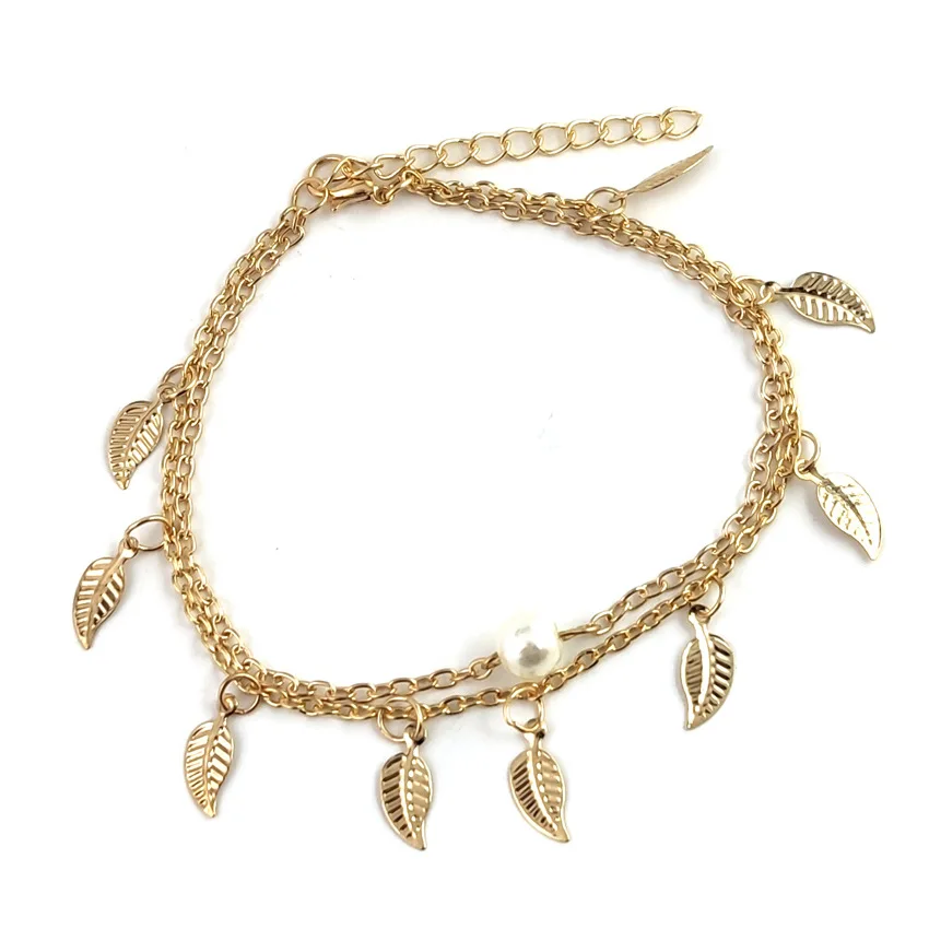 

Women Beach Foot Jewelry Leg Chain Ankle Bracelets Accessories Multilayer Anklet Leaves Pearl Wholesale Anklets For Women