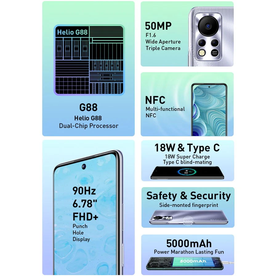 Смартфон глобальная версия Infinix hot 11S 4 Гб 64 6 78 дюйма FHD + аккумулятор 5000 мАч камера 50