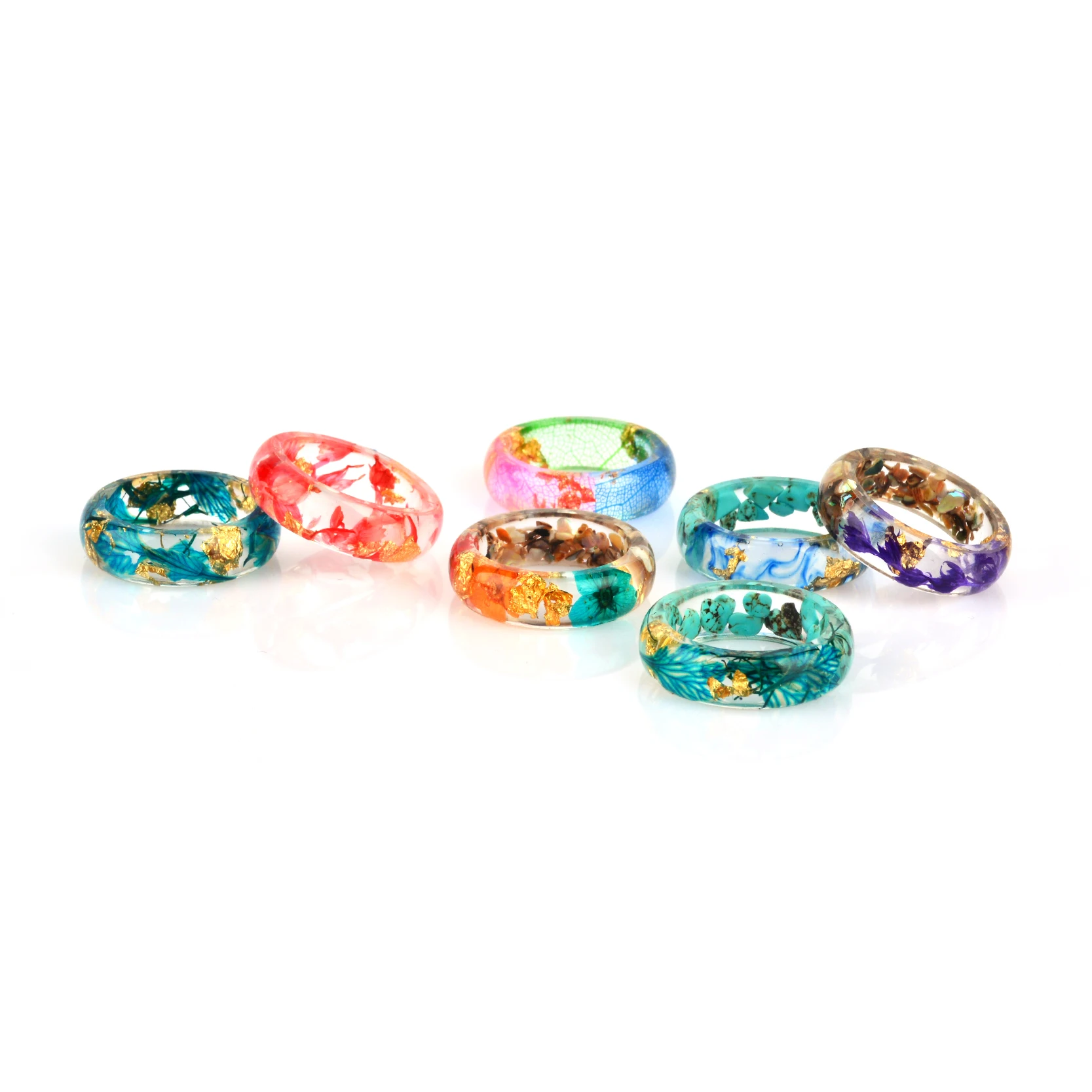

New Handmade Forest Dried Flowers Gold Foil Paper Inside Resin Ring for Women Jewelry Engagement Wedding Finger Rings Party Gift