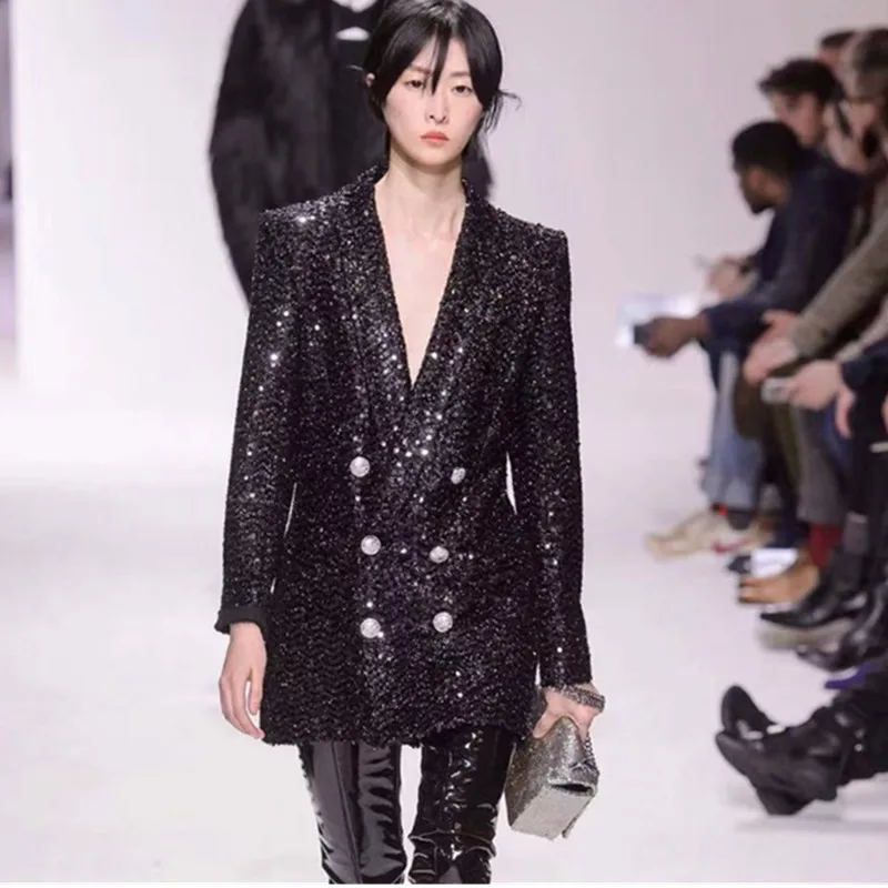 Высококачественное Женское пальто новая мода 2020 подиумный блейзер с блестками