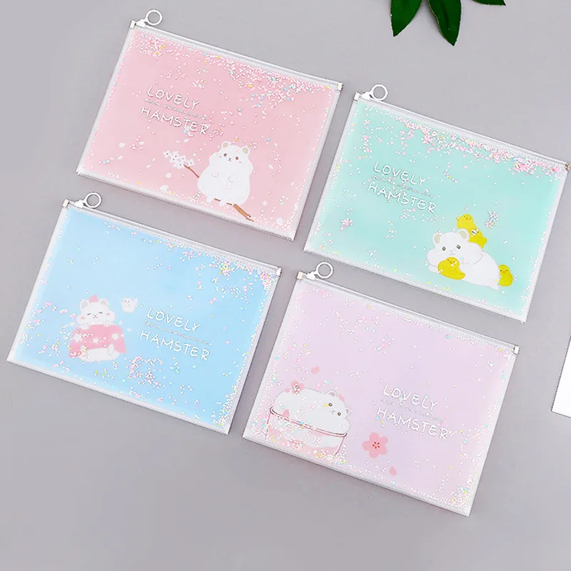 

12 pcs/lot Kawaii Cherry Cat Sequins A4 Ring File Holder Cute PP Document bag Pencil Case Stationery gift office school supplies