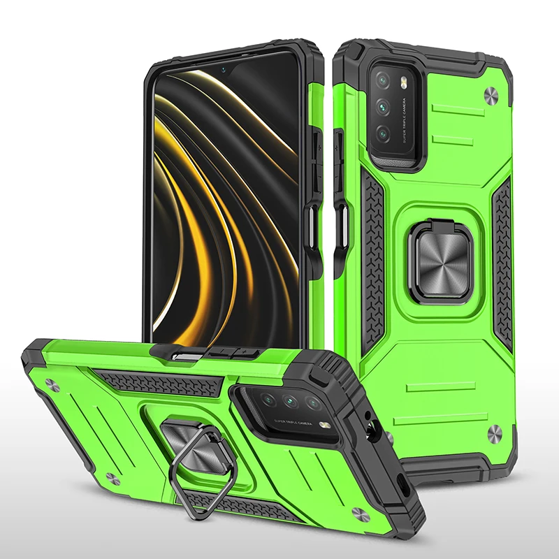 

for Xiaomi POCO M3 Armor Shockproof Case for Xiaomi POCO M3 M 3 Luxury Drop Protective Defender Magnet Holder Ring Case Cover