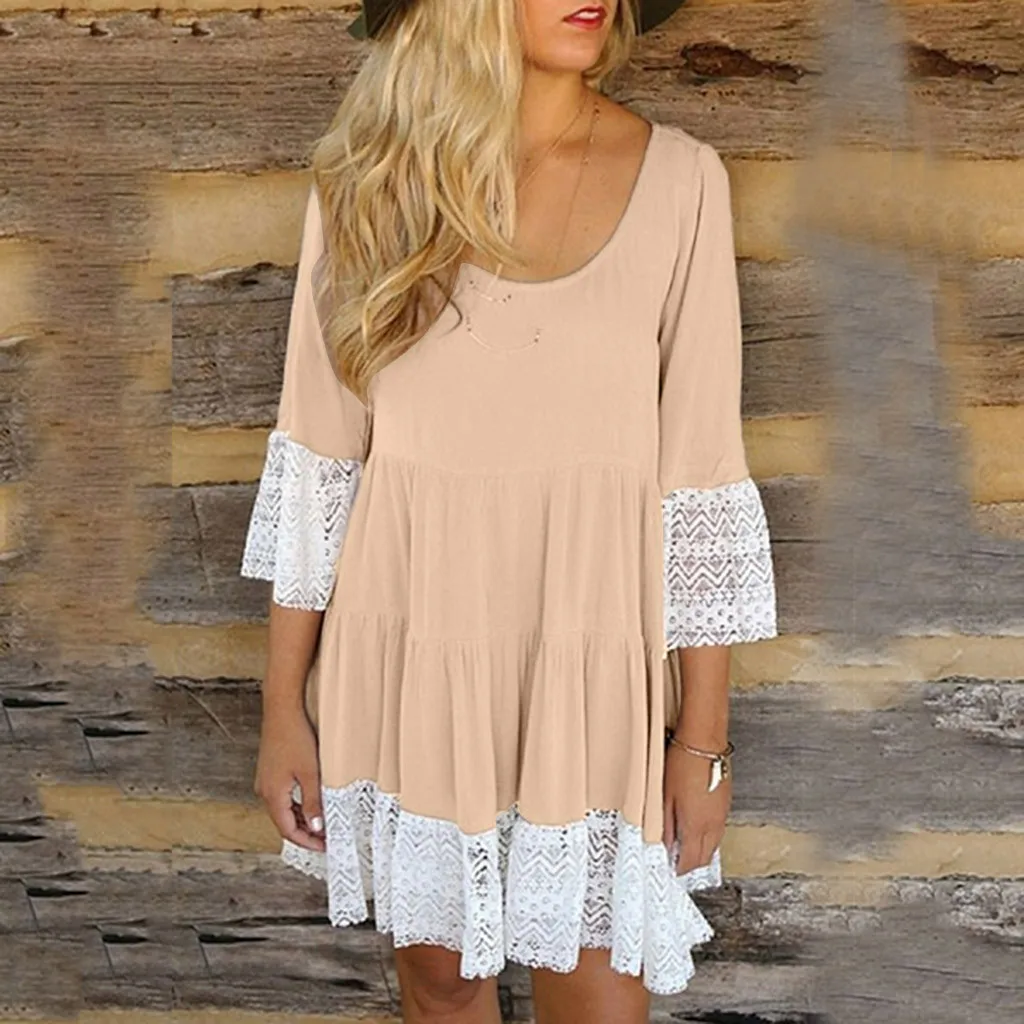 Boho Solid Color Chiffon Dress Women Sexy Cross O Neck Long Sleeve Midi Lady 2019 Summer Elegant Vestidos Female HSU | Женская одежда