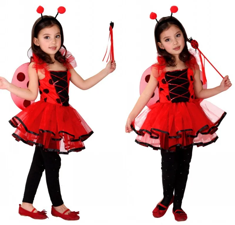 

Kids Girls Insect Animals Red Dresses Wing Outfit Halloween Cosplay Costumes Masquerade Carnival Party Role Play Dress Up Suit