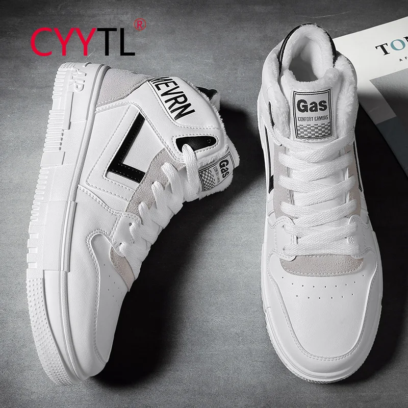 Мужские зимние высокие кроссовки CYYTL с мехом трендовая кожаная обувь для