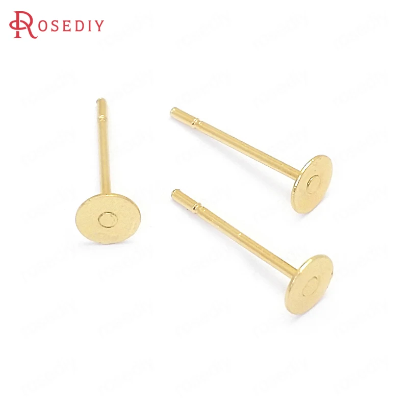 

100 шт., латунные и стальные серьги, 4 мм, 24 к