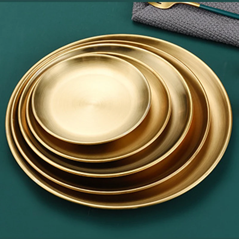 Обеденная тарелка в европейском стиле золотой диск из нержавеющей стали поднос