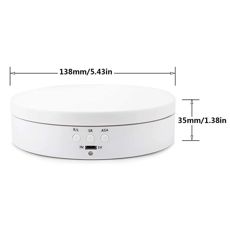

White Rechargeable Turntable Display Stand, 360 degreeRotation Speed/Angle Adjustable for Photography/Jewelry White