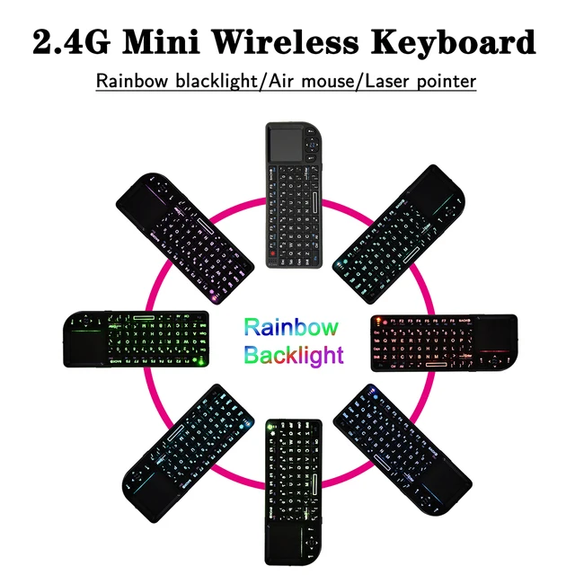 Mini Handhold 2.4G RF Wireless Keyboard Spanish Russian English Keyboard Backlight Touchpad Mouse for PC Notebook Smart Tv Box 4