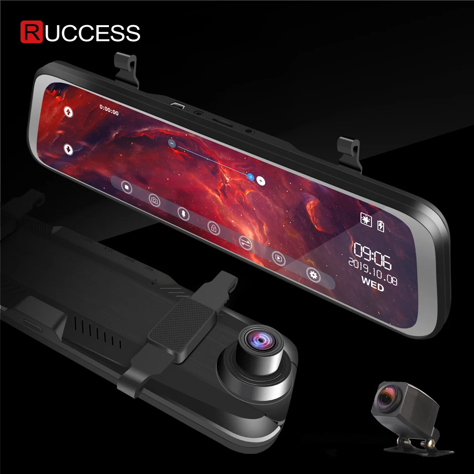 Зеркало заднего вида RUCCESS DVR Автомобильный видеорегистратор с двумя объективами