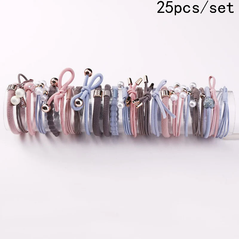 set 22 8/12/16/20/25 шт. Для женщин; обычная блузка для девочек; платье с жемчужинами; резинка для волос, обтянутая тканью; трикотажные резинки для волос хвост держатель повязки для волос аксессуары для волос комплект - Цвет: set 22
