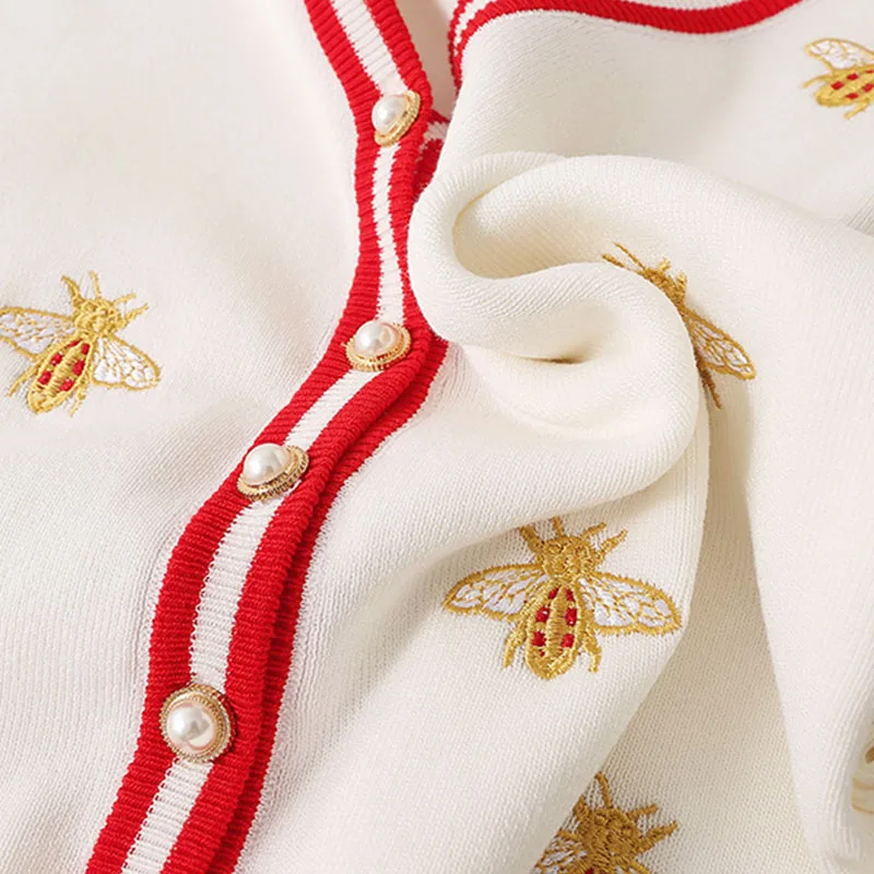 Высококачественный модный дизайнерский кардиган с вышивкой пчела однобортный