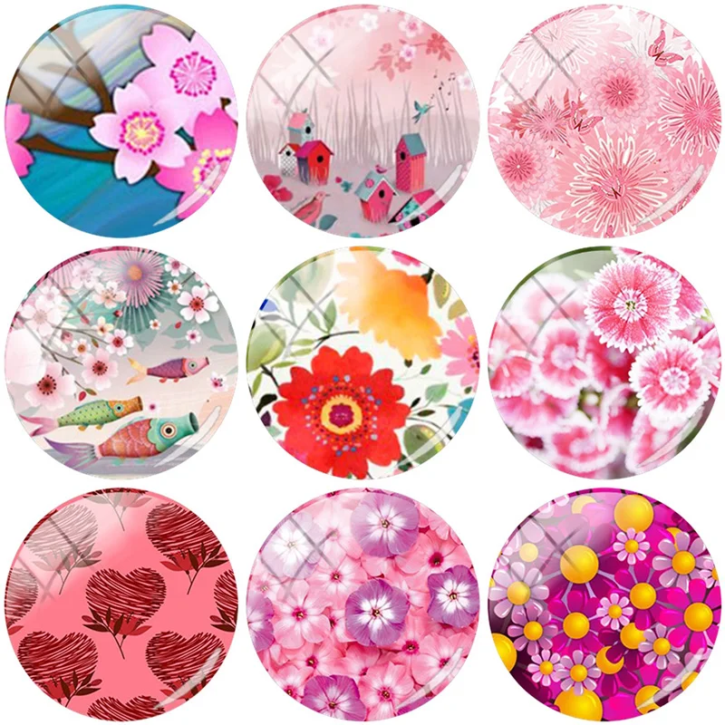 

TAFREE Beauty Colorful Painting flower 12mm/15mm/16mm/18mm/20mm/25 mm Round photo Glass Cabochon Dome Flat Back Findings Making