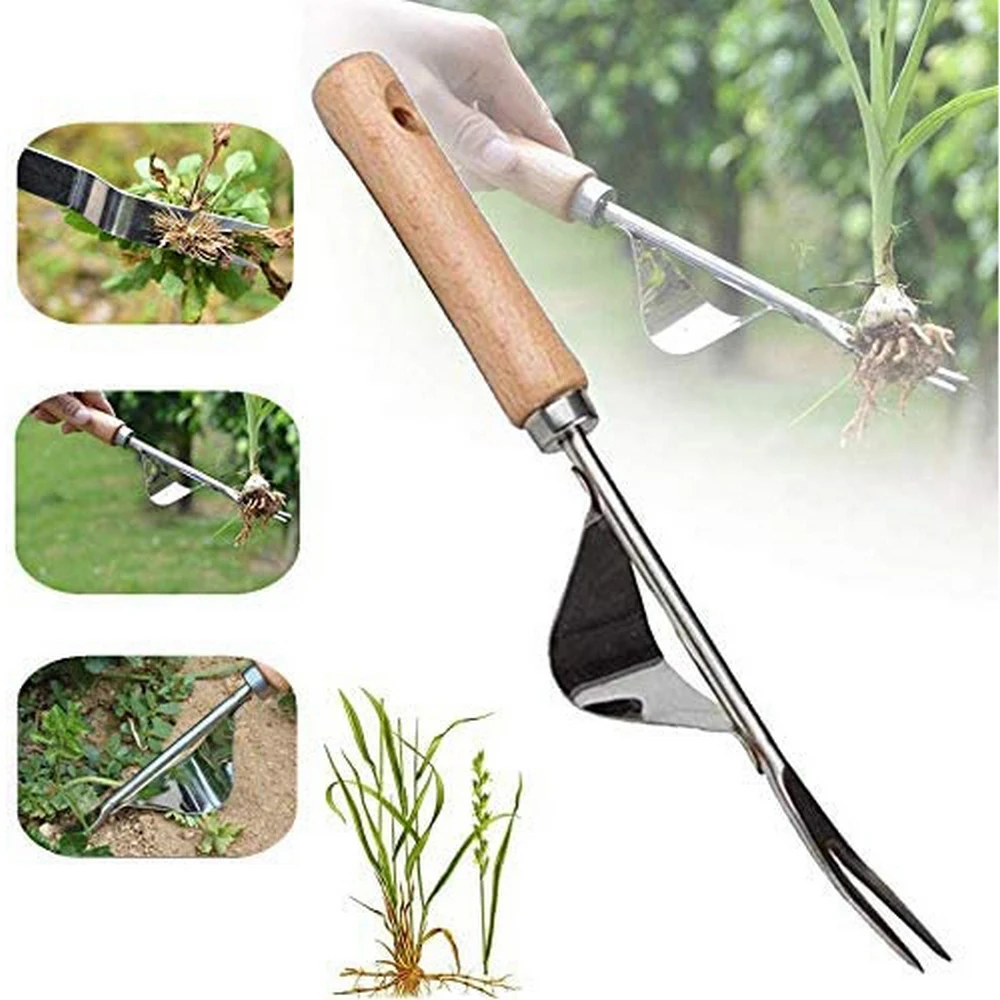 

New Garden Weeder Hand Weeding Removal Fork Cutter Wood Handle Grass Extractor Garden Trimming Weed Yard Deburring Tool