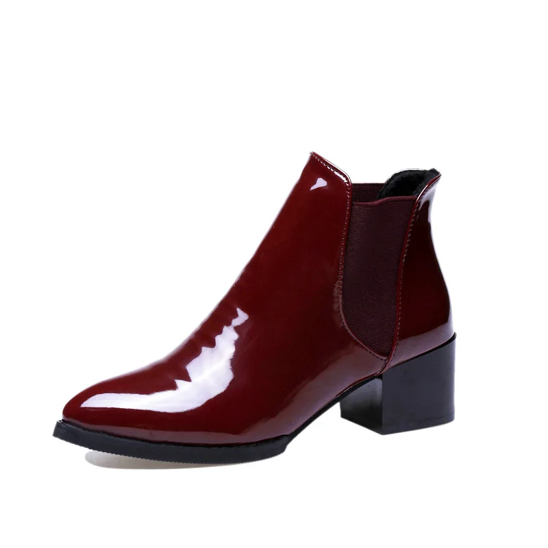 New Arrival Fashion Shoes Women Boots Elasticated Patent Leather Ankle Pointed Low Heel Sexy | Обувь
