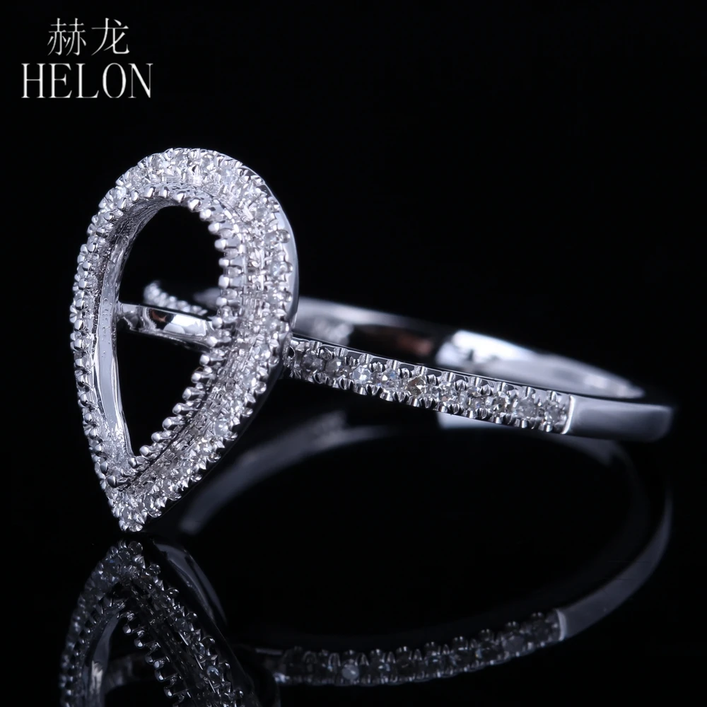 HELON 6x10 мм Груша одноцветное Белое золото 14 карат настоящие природные алмазы полу