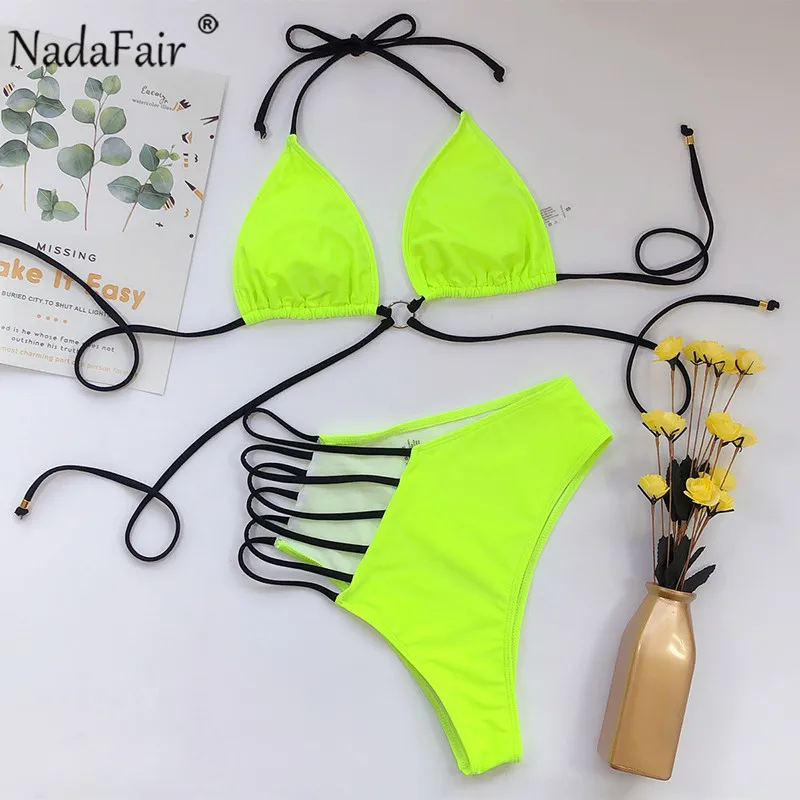 Nadafair 2020 бандажный неоновый сексуальный комплект бикини женский купальник