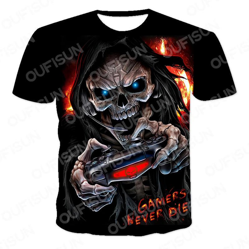 

Summer New Short-Sleeved Cool T-Shirt 3D Printing Men/Boy Skull Oversized T-Shirt Cool Breathable All-Match O-Necks Tops 110-6XL