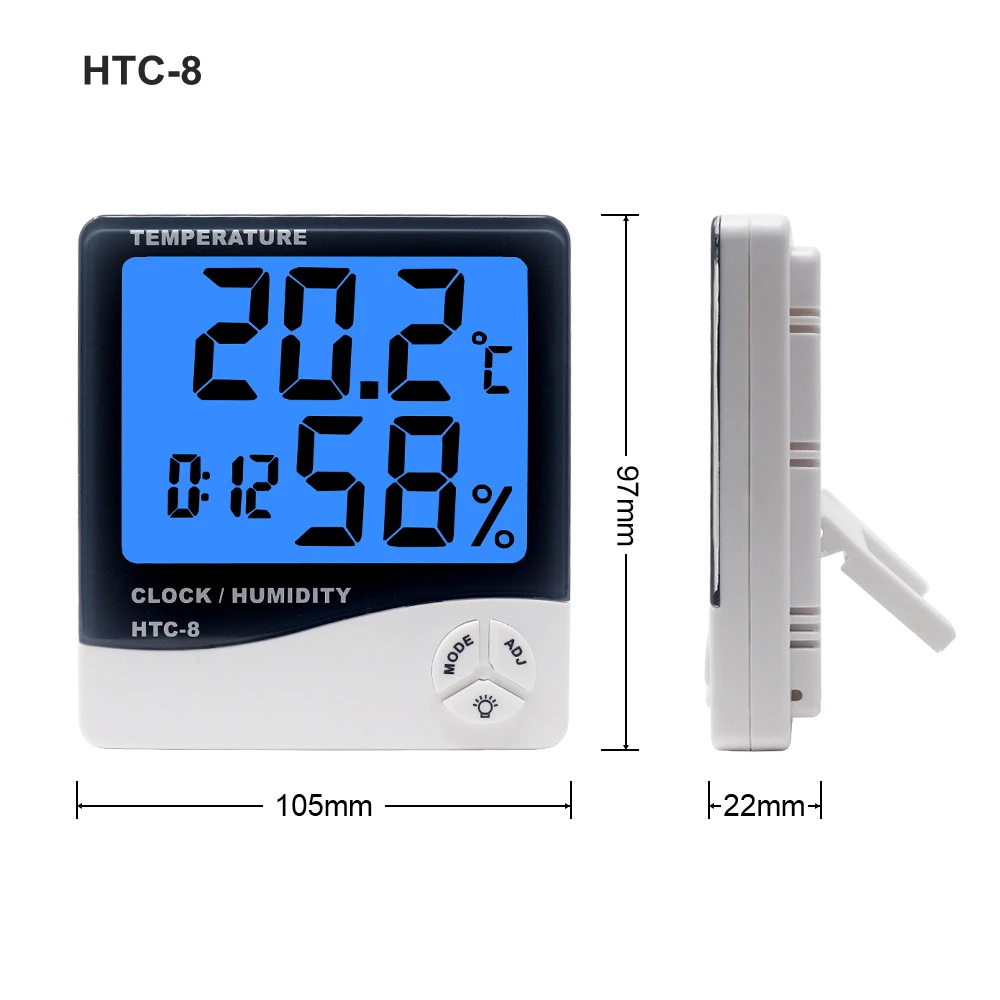 HTC-1 HTC-8, цифровой термометр, гигрометр, метеостанция, будильник, настенный электронный измеритель температуры и влажности