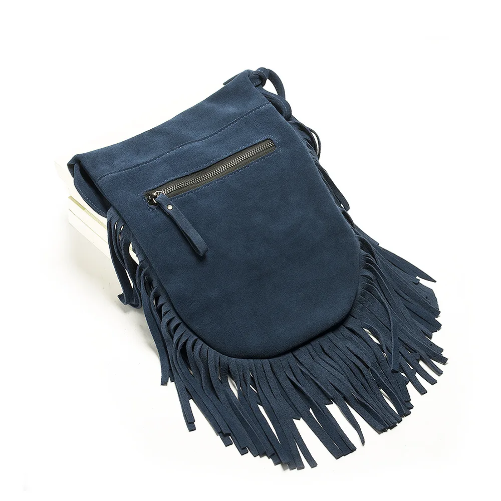 Женская сумка через плечо из натуральной кожи синяя матовой полированной в