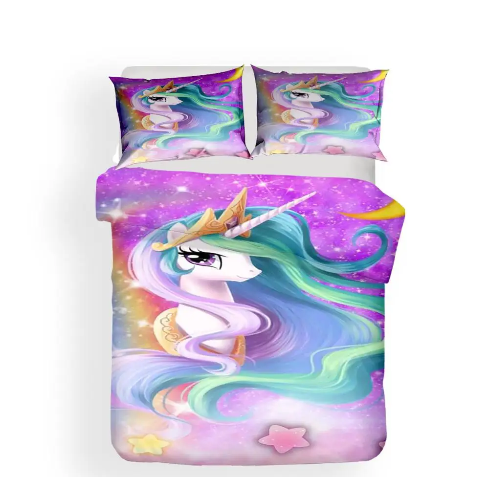 

Colorful Cartoon Unicorn Duvet Cover Pillowcase Single Twin Bed Cover Cute Girl Skin Friendly Breathable Bed Set