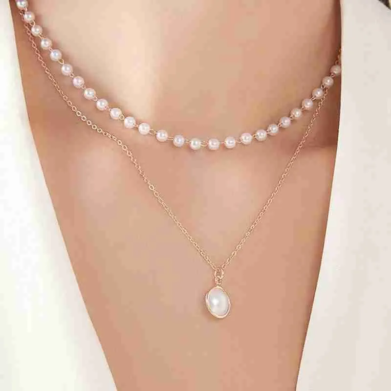 

Pearl Clavicle Chain Fashion Double Pearl Choker Clavicle Women About Jewelry 40cm+5cm Chain Gifts Girls Charm Necklace K4E2